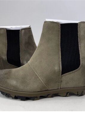 Sorel Joan of Arc Ii Olive Green Suede Chelsea Ankle Boots with Black Elastic